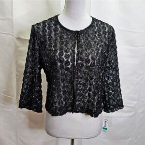 R&M Richards Black/Silver Floral Bolero Style Dressy Jacket Size 16
